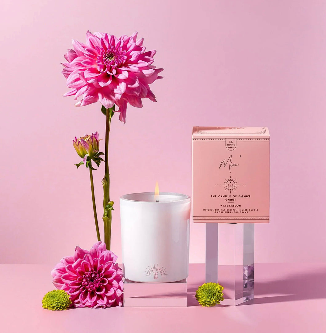 Mia' | Crystal Infused Candle of Balance | Watermelon